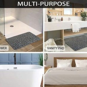 1pc Memory Foam Bath Rug, Cobblestone Embossed / Rapid Water Absorbent  Washable